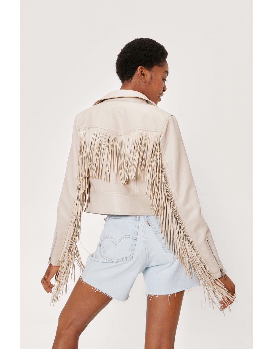 Faux Leather Fringed Moto Jacket - 3