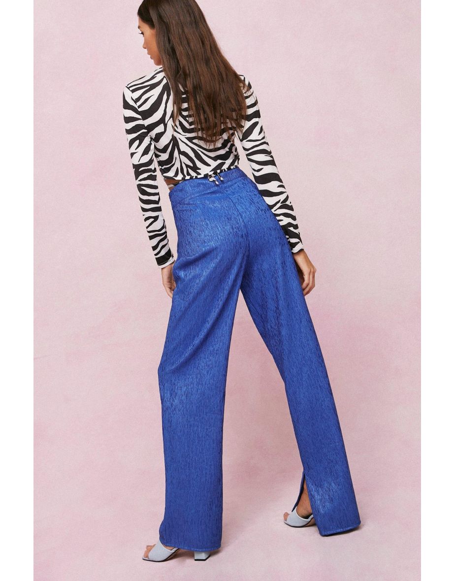 Textured Jacquard Split Hem Pants - 3
