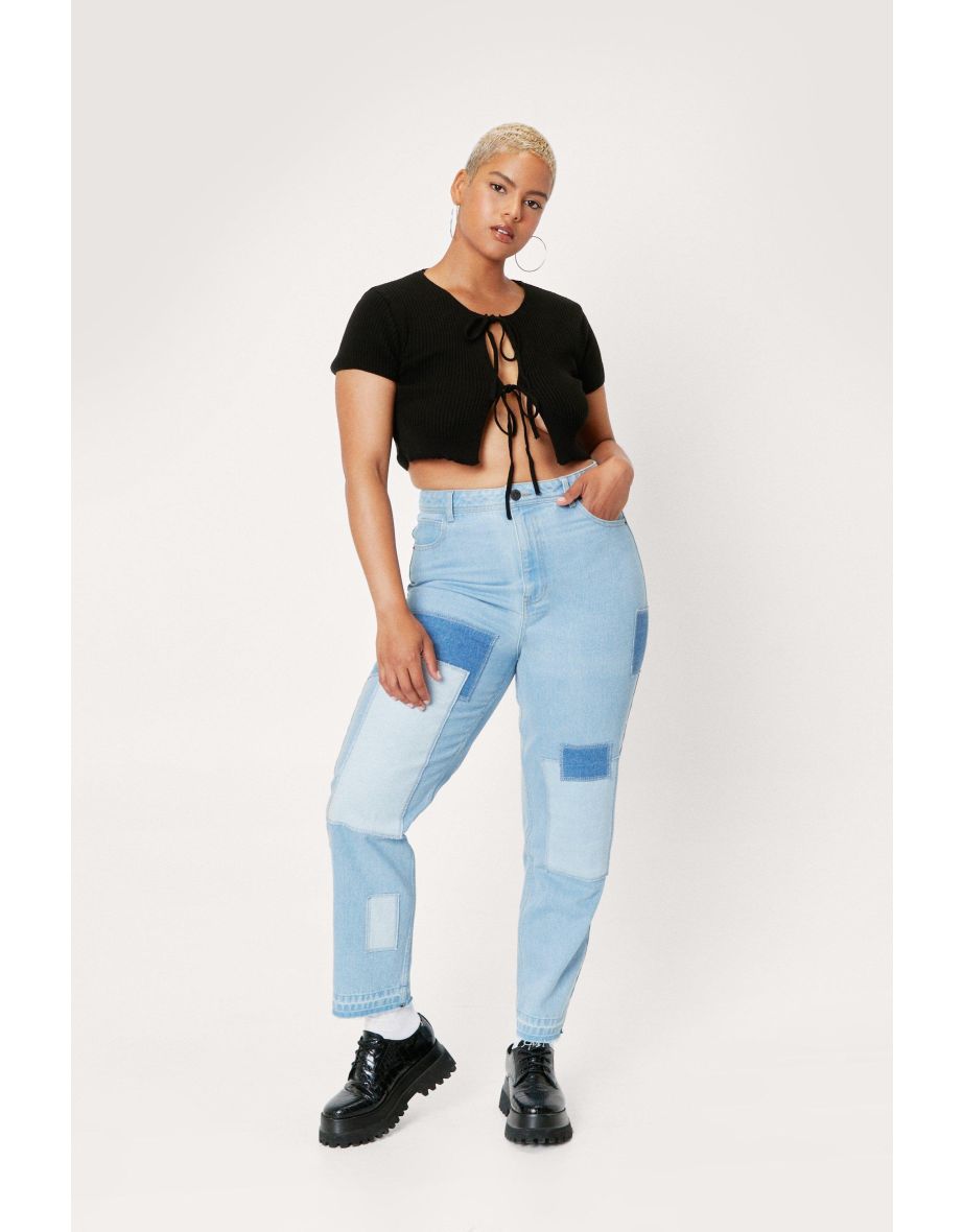 Plus Size Organic Denim Patchwork Jeans