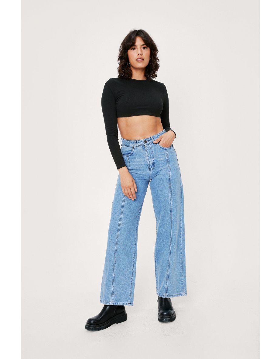 Organic Denim Stitch Front Wide Leg Jeans