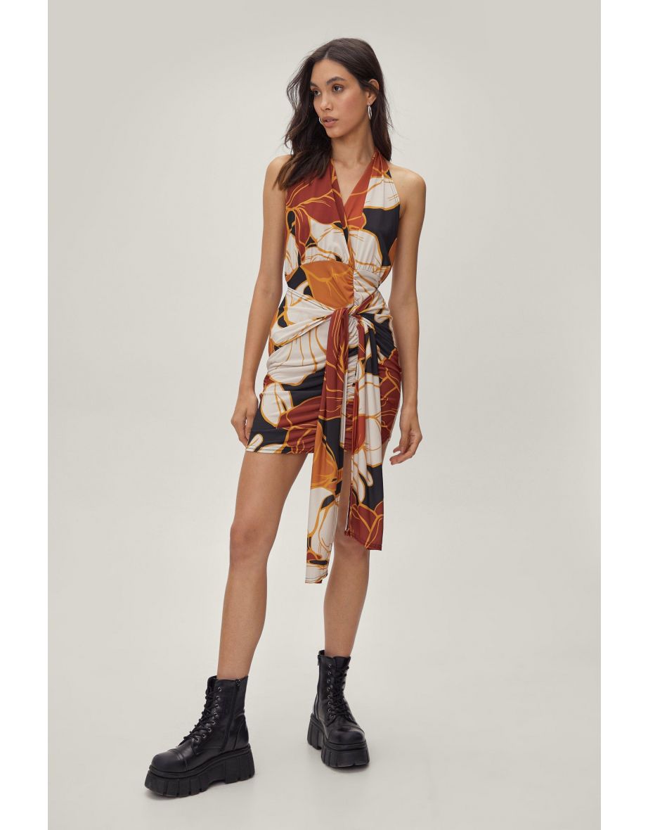 Printed Jersey Draped Mini Dress