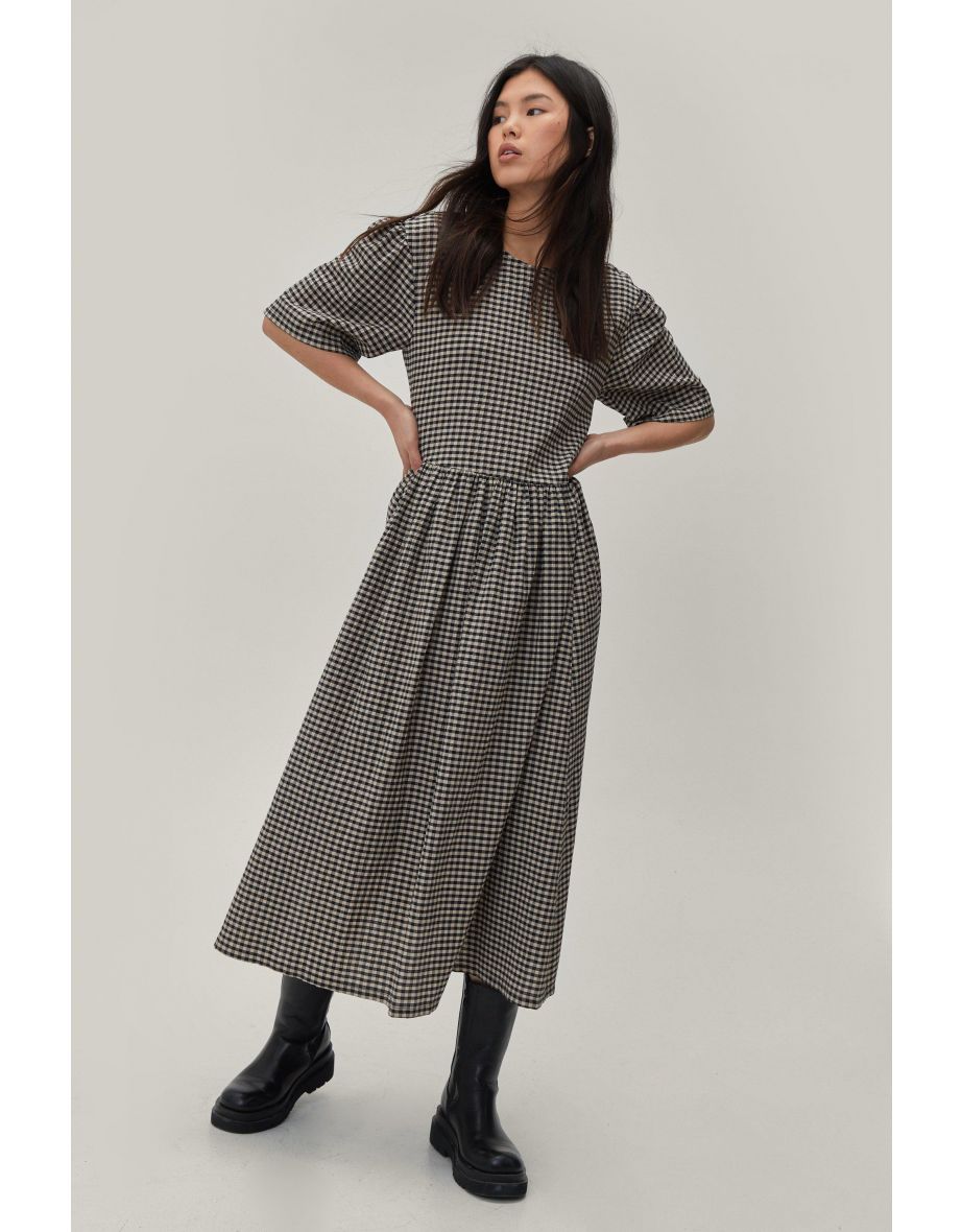 Check Tie Back Midi Smock Dress