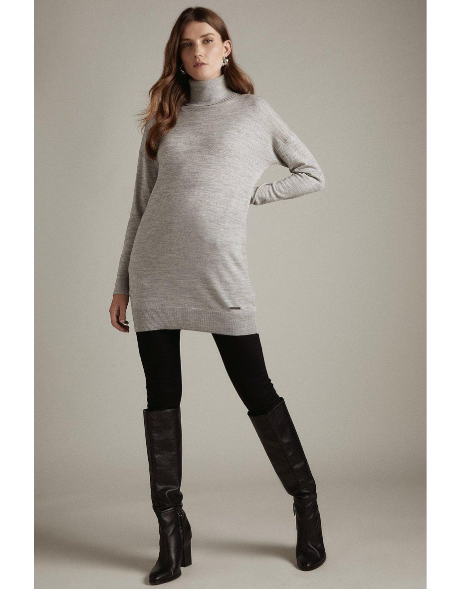 Merino Wool Roll Neck Longline Jumper