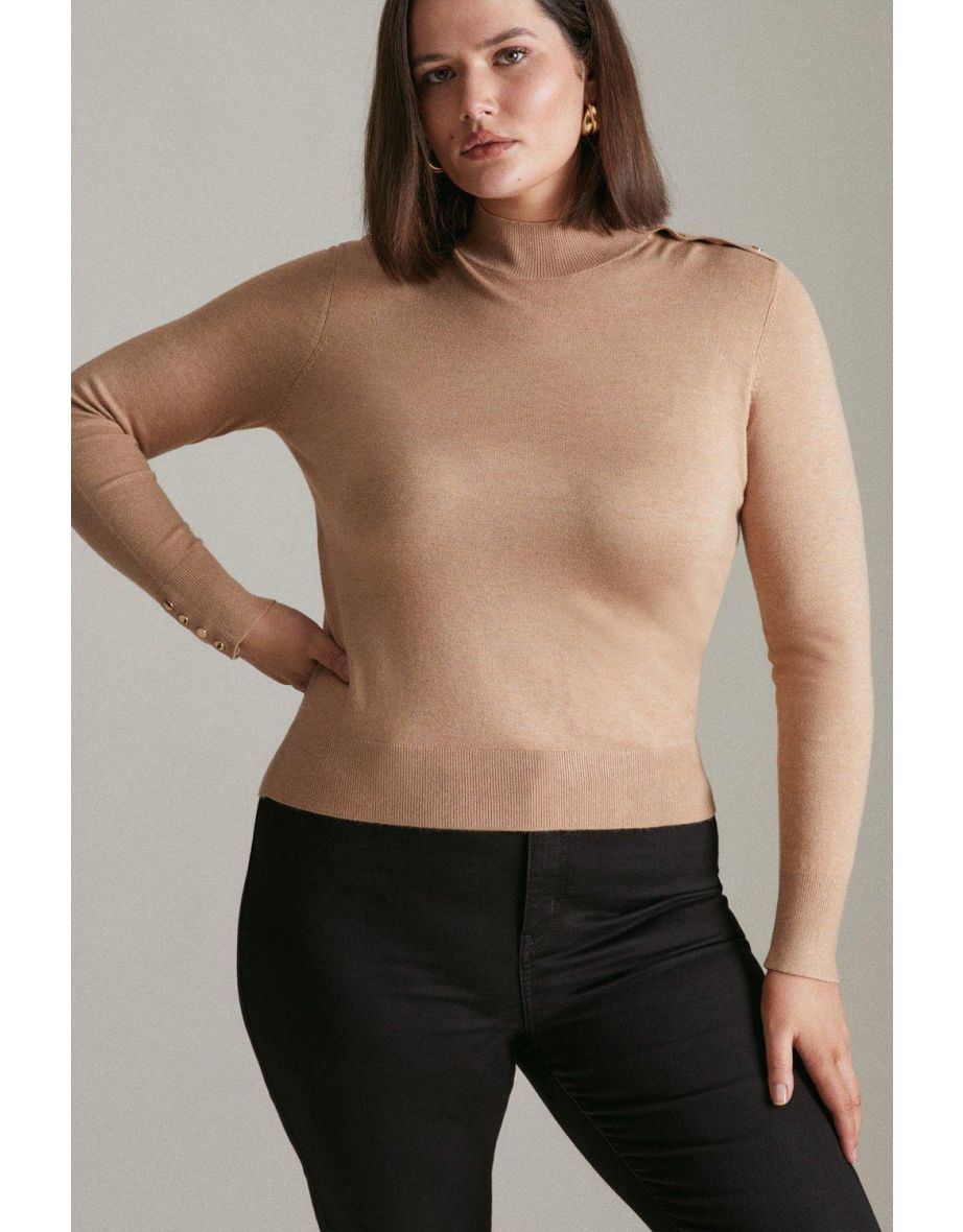 Curve Viscose Blend Trim Funnel Neck Jumper