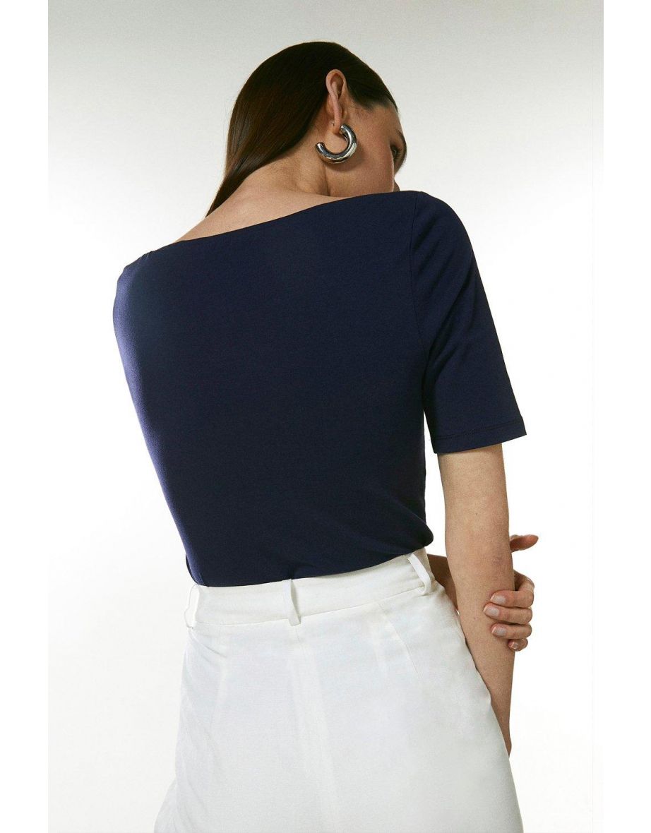 Organic Cotton Jersey Half Sleeve Slash Neck Top - 2