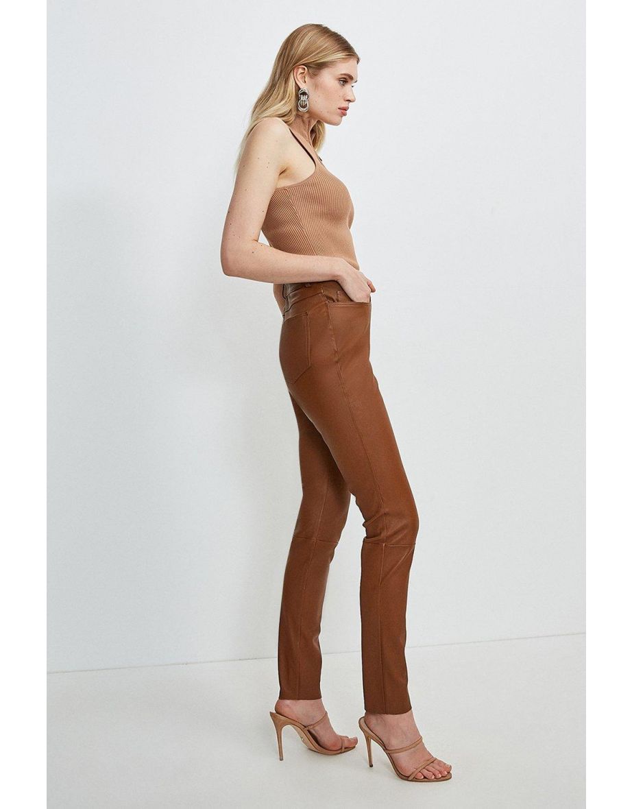 Petite Stretch Leather Five Pocket Jean