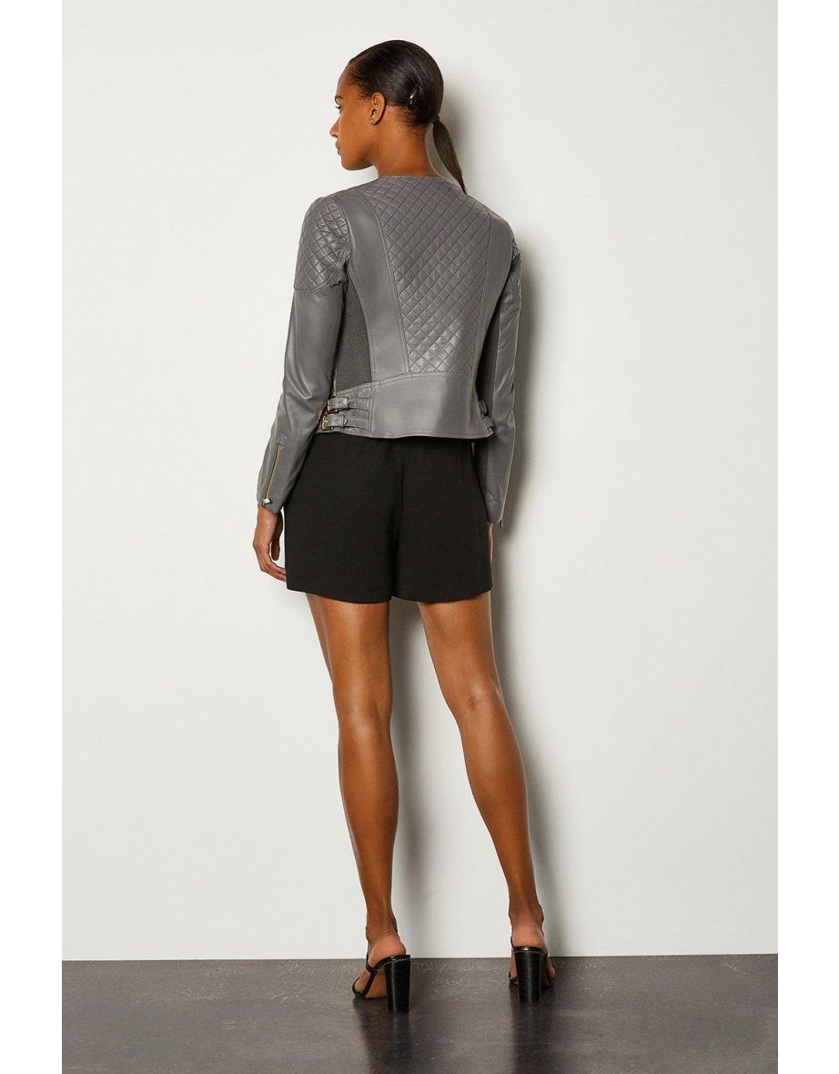 Petite Leather Quilted Biker Jacket - 2