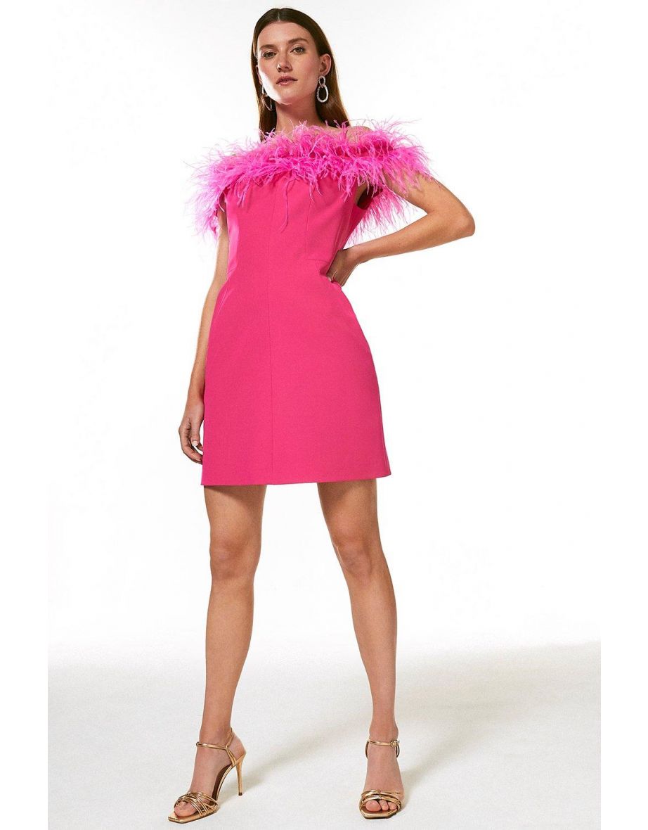 Feather Bardot Mini Dress
