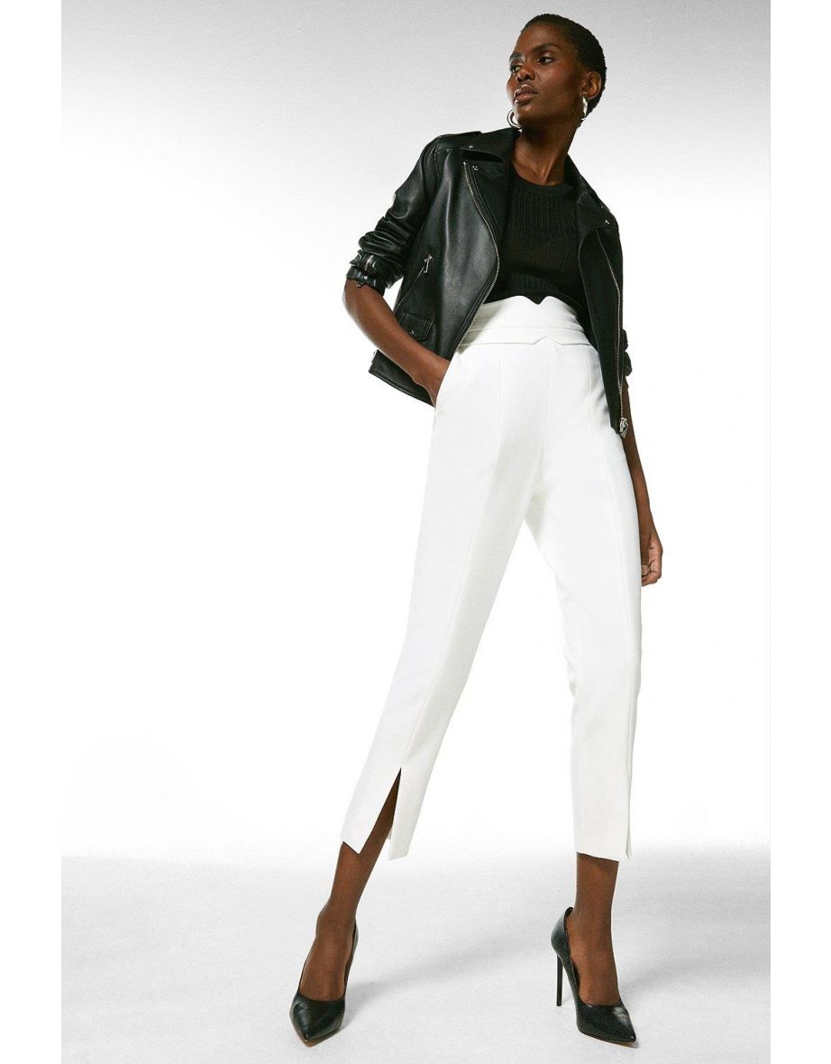 Petite High Waist Band Detail Trouser