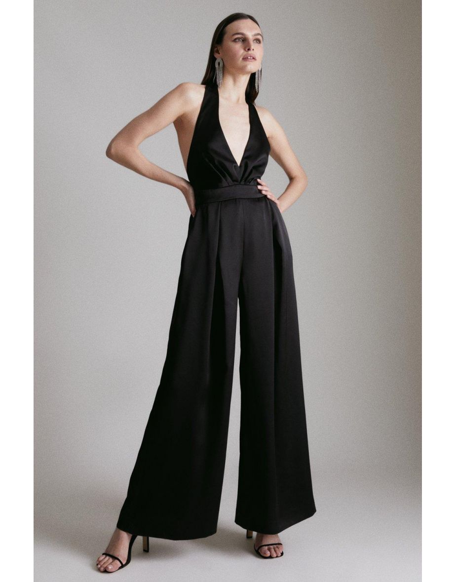 Satin Back Crepe Halter Neck Jumpsuit