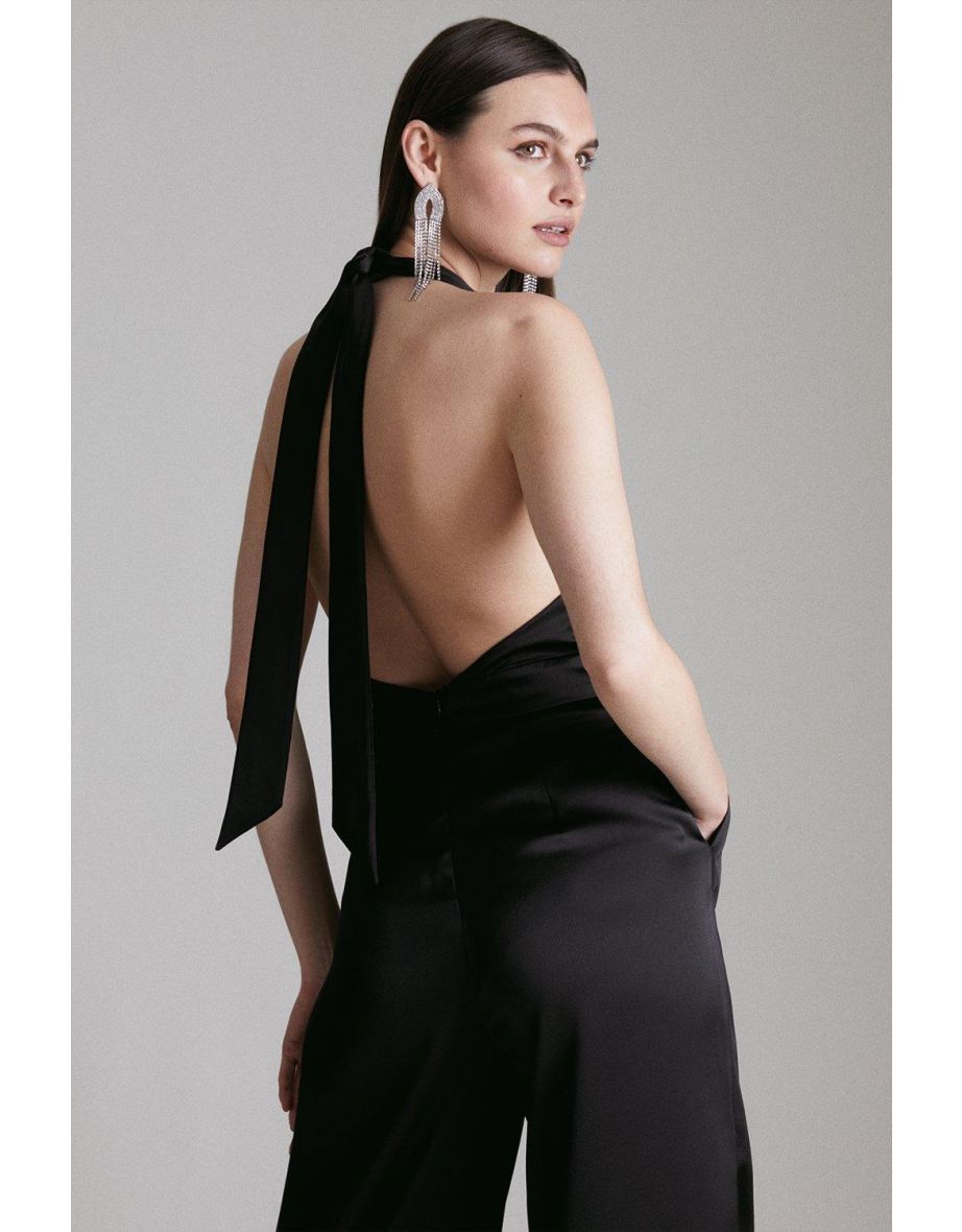 Satin Back Crepe Halter Neck Jumpsuit - 2