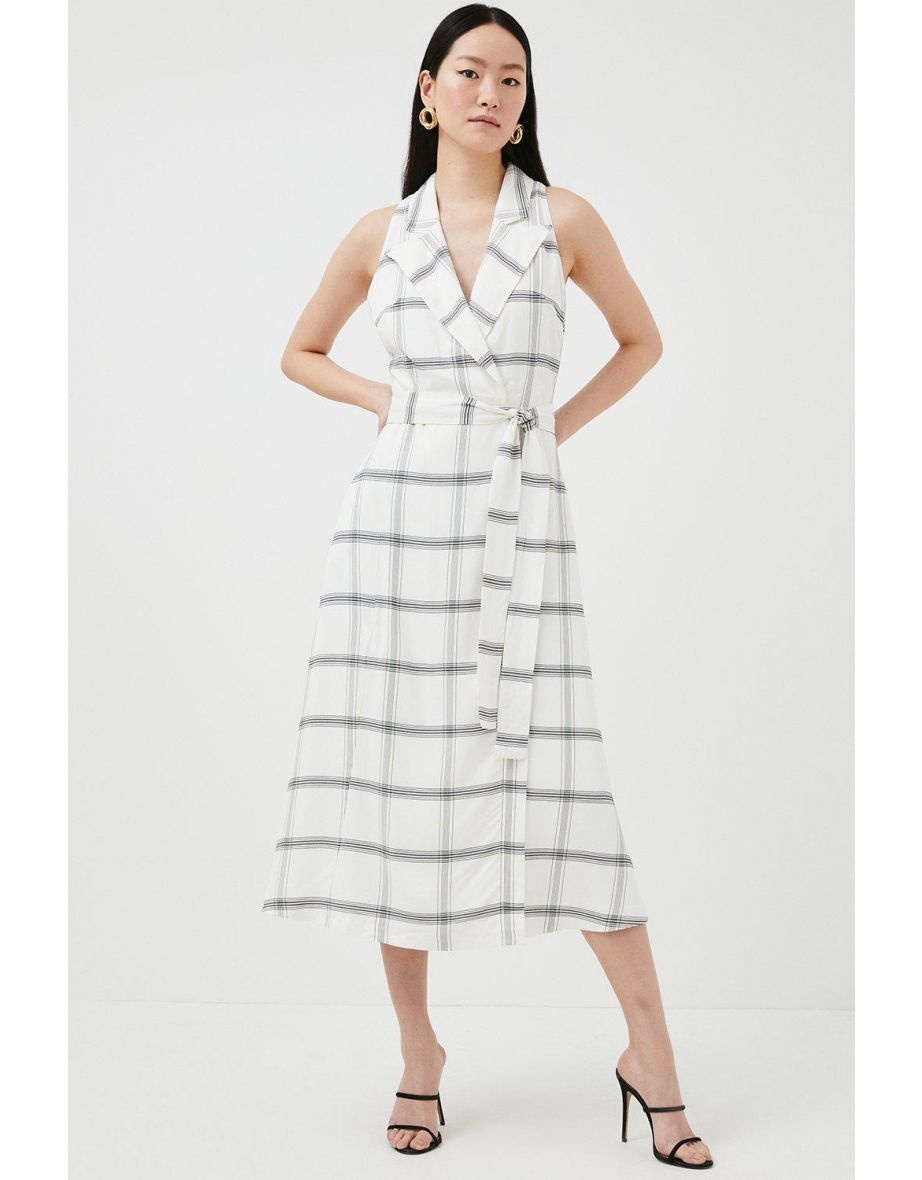 Soft Tailored Check Halter Shirt Dress