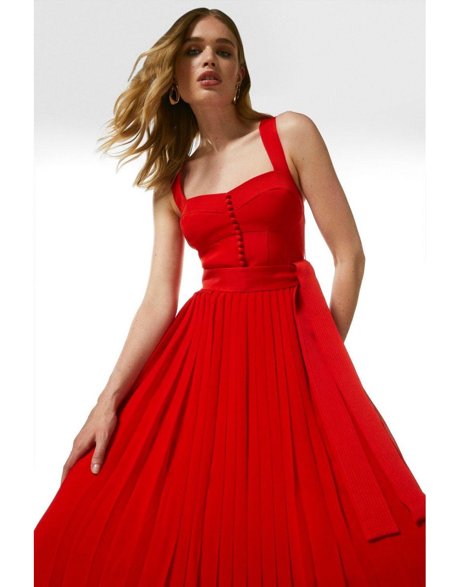 Bodice Button Detail Pleated Maxi