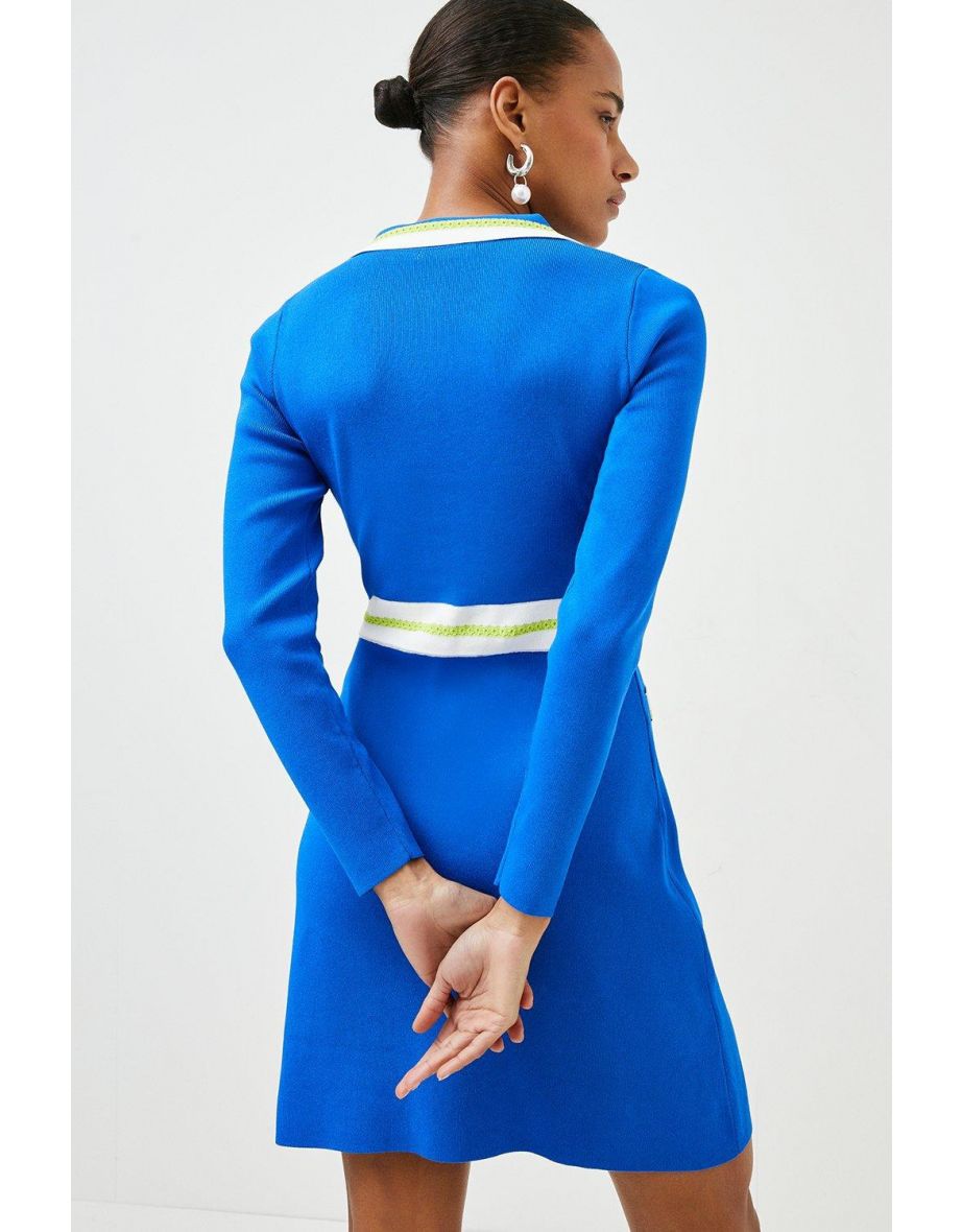 Sporty Full Needle Long Sleeve Knit Dress - 2