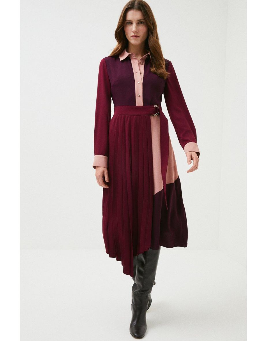 Colourblock Soft Midi Long Sleeve Shirt Dress