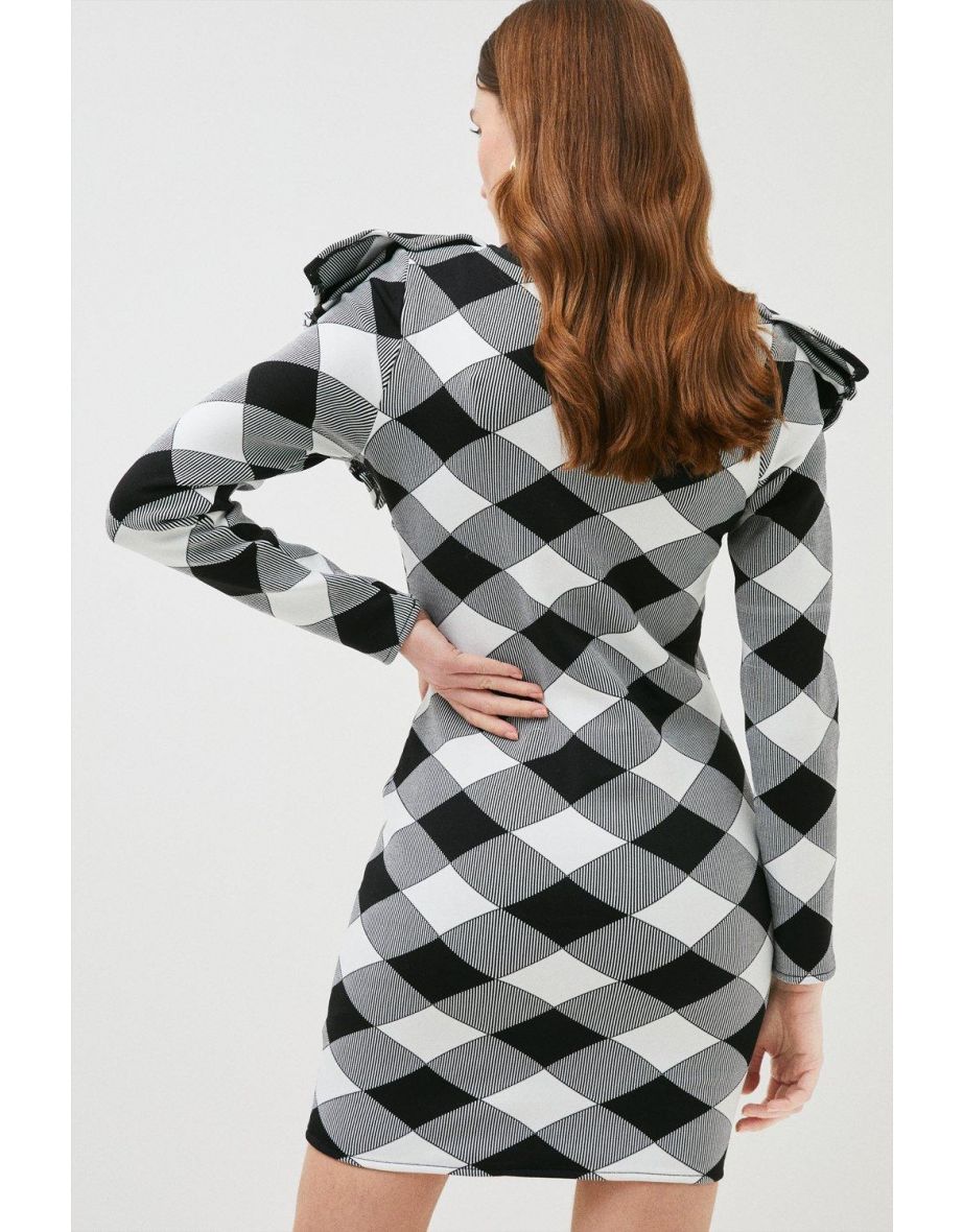 Harlequin Jacquard Ruffle Bandage Dress - 2