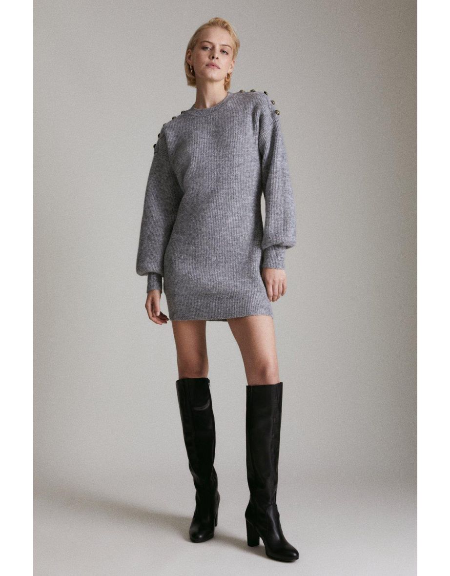 Funnel Neck Knitted Jumper Dress