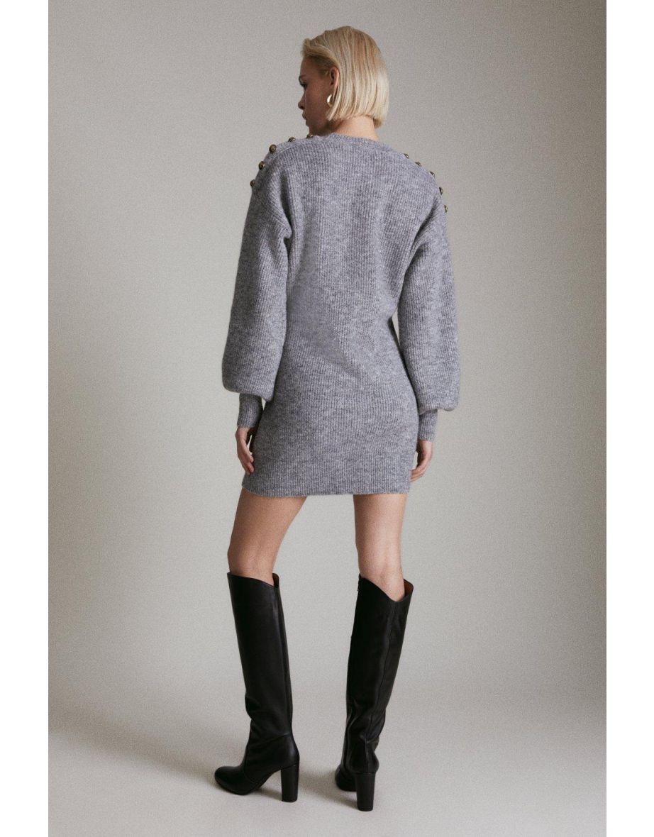 Funnel Neck Knitted Jumper Dress - 2