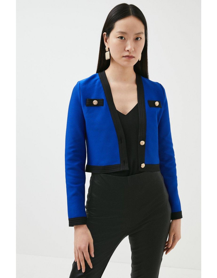 Contrast Trim Cropped Bandage Jacket