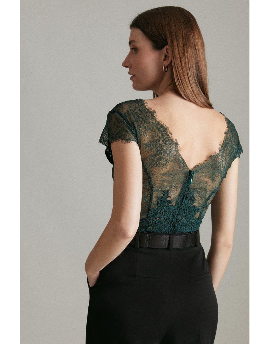 Lace V Neck Jersey Bodysuit - 2