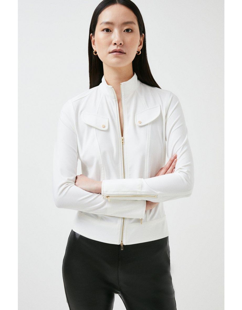 Funnel Neck Zip Through Jersey Top