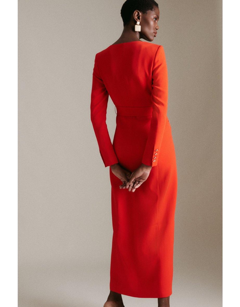 Compact Viscose Tux Sleeved Belted Maxi Dress - 2