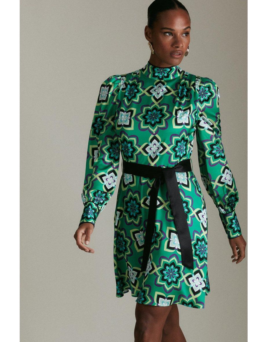 70's Tile Print Satin Woven Mini Dress