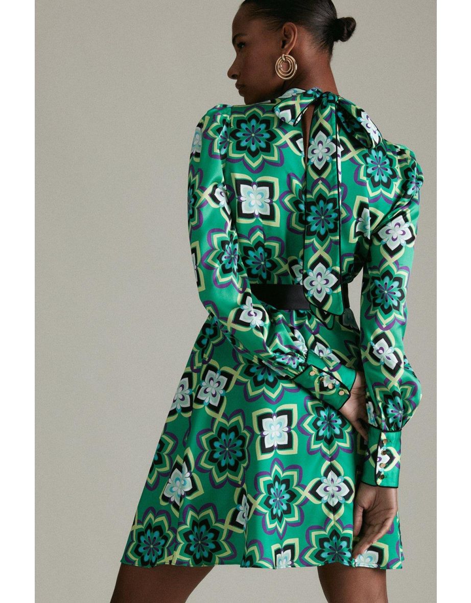 70's Tile Print Satin Woven Mini Dress - 2