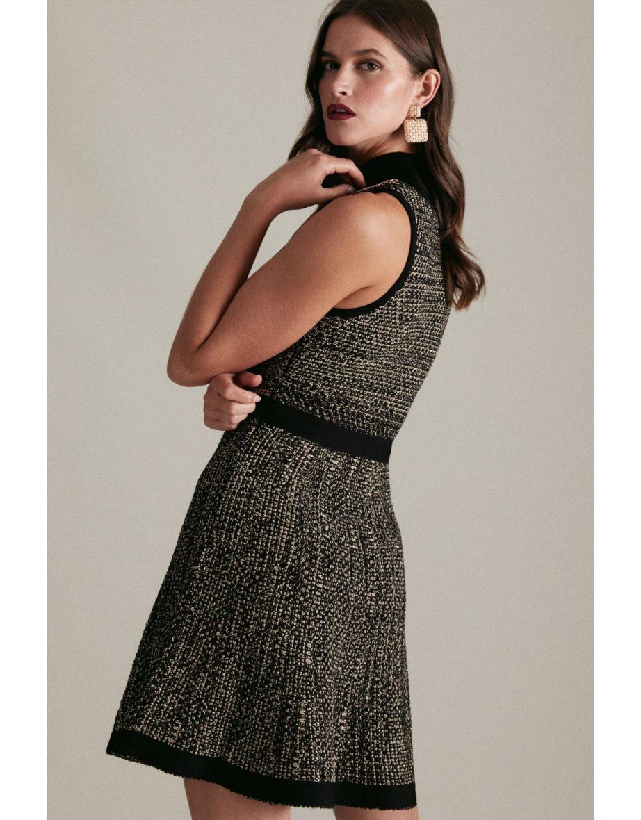 Tweed Knit Chain Detail Skater Dress - 2
