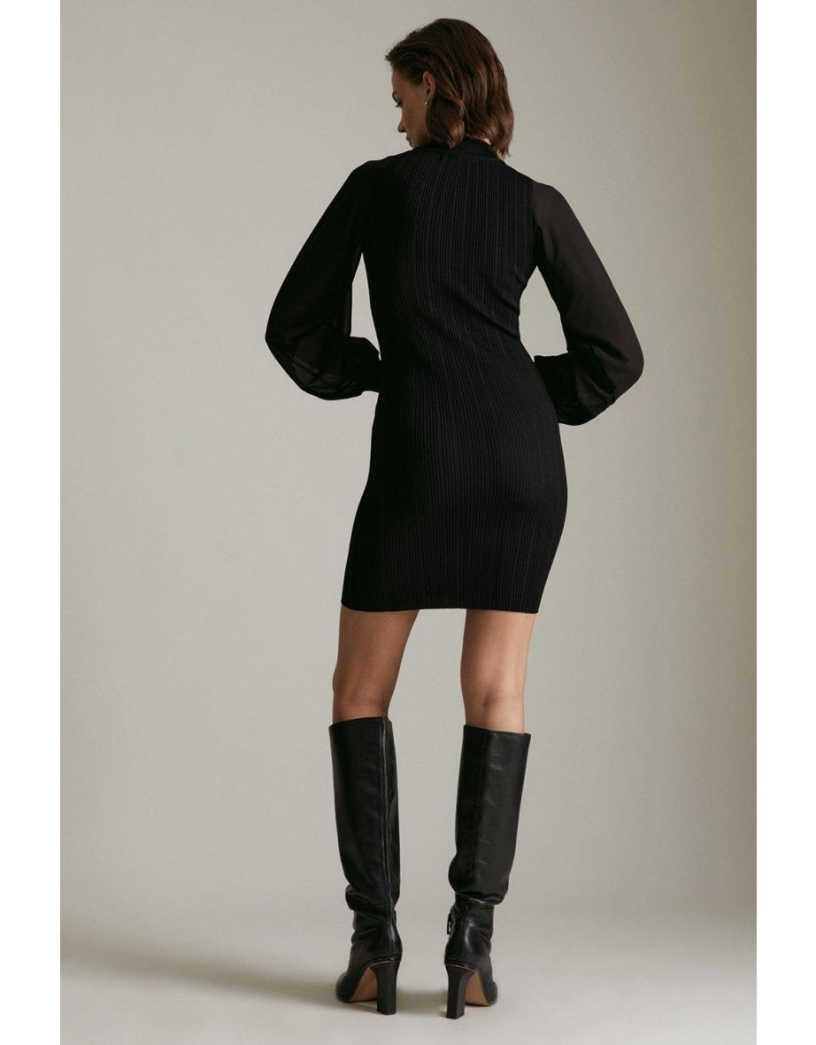 Military Georgette Sleeve Funnel Neck Dress - 2