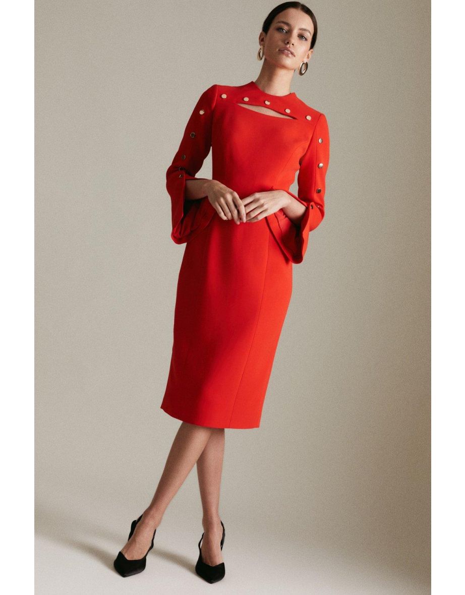 Petite Viscose Stud Sleeve Pencil Dress