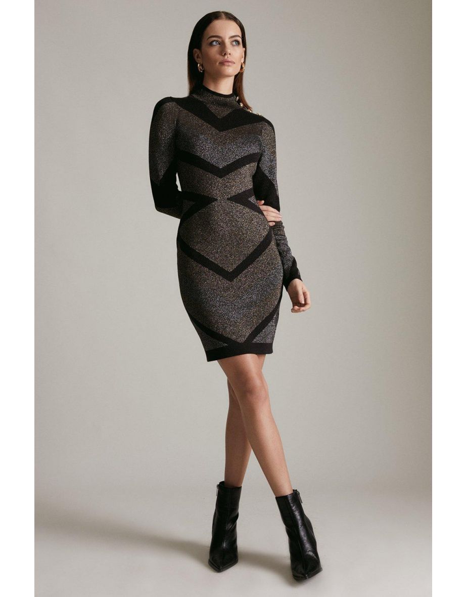 Petite Sparkle Military Abstract Knit Dress