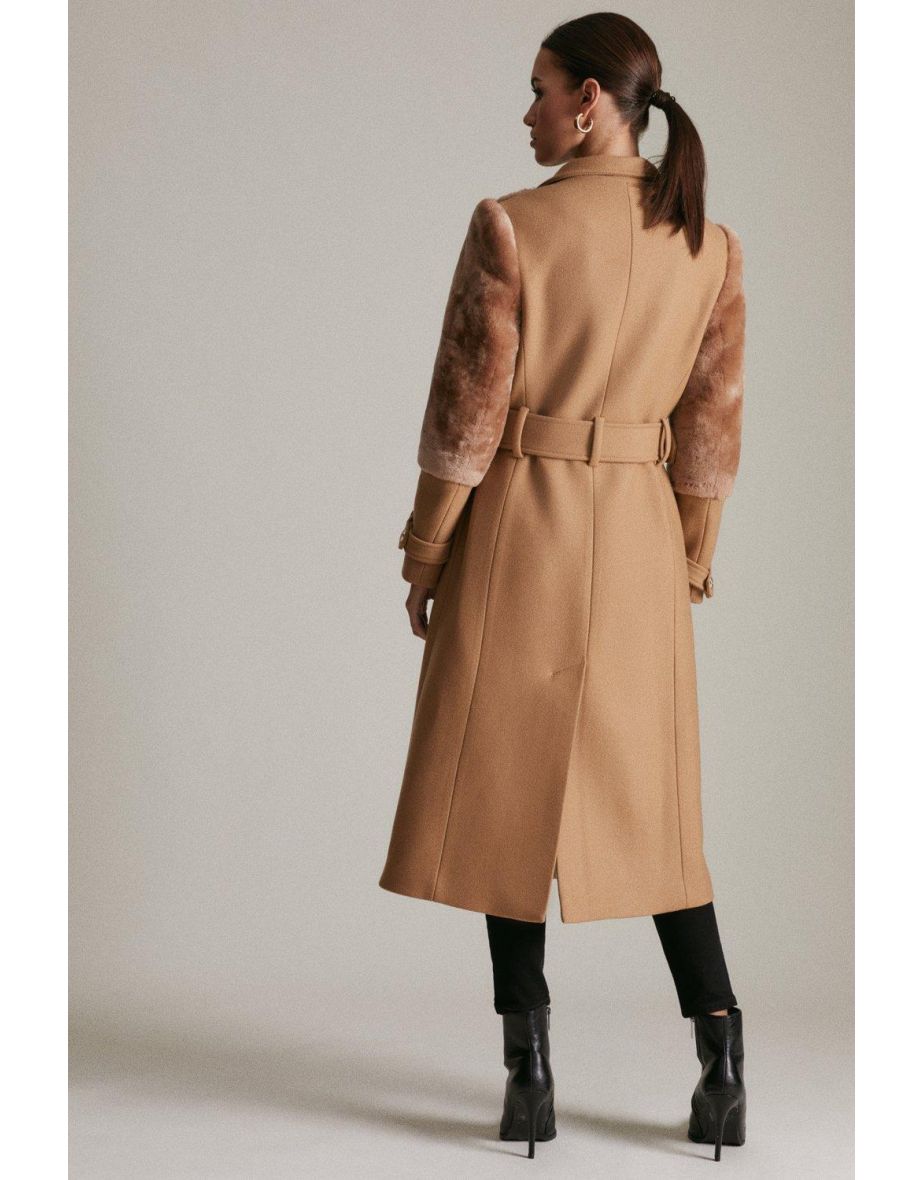 Petite Italian Wool Shearling Mix Panel Coat - 2