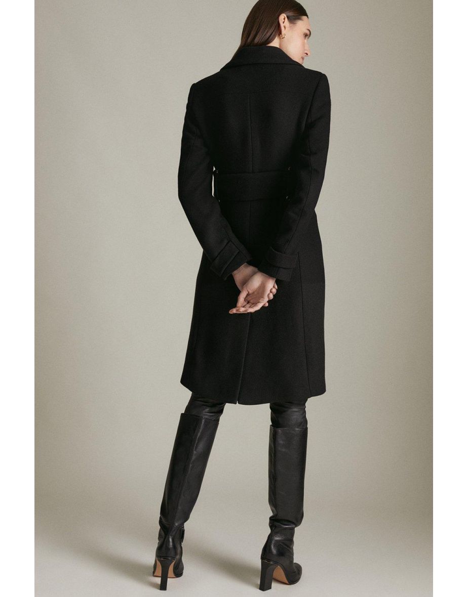 Italian Wool Mix Popper Detail Midi Coat - 2