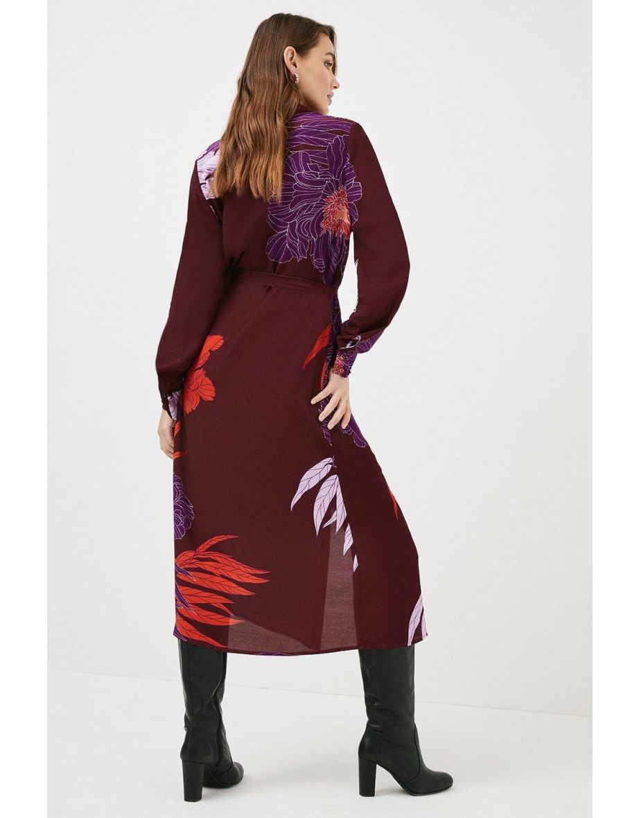 Graphic Floral Print Woven Midi Shirt Dress - 2