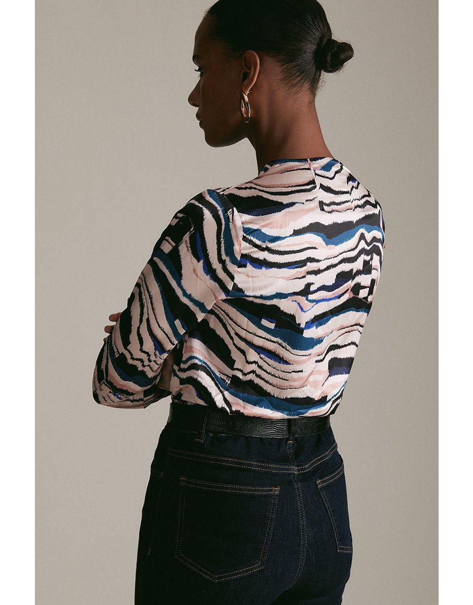 Textured Stripe Zip Front Woven Blouse - 2