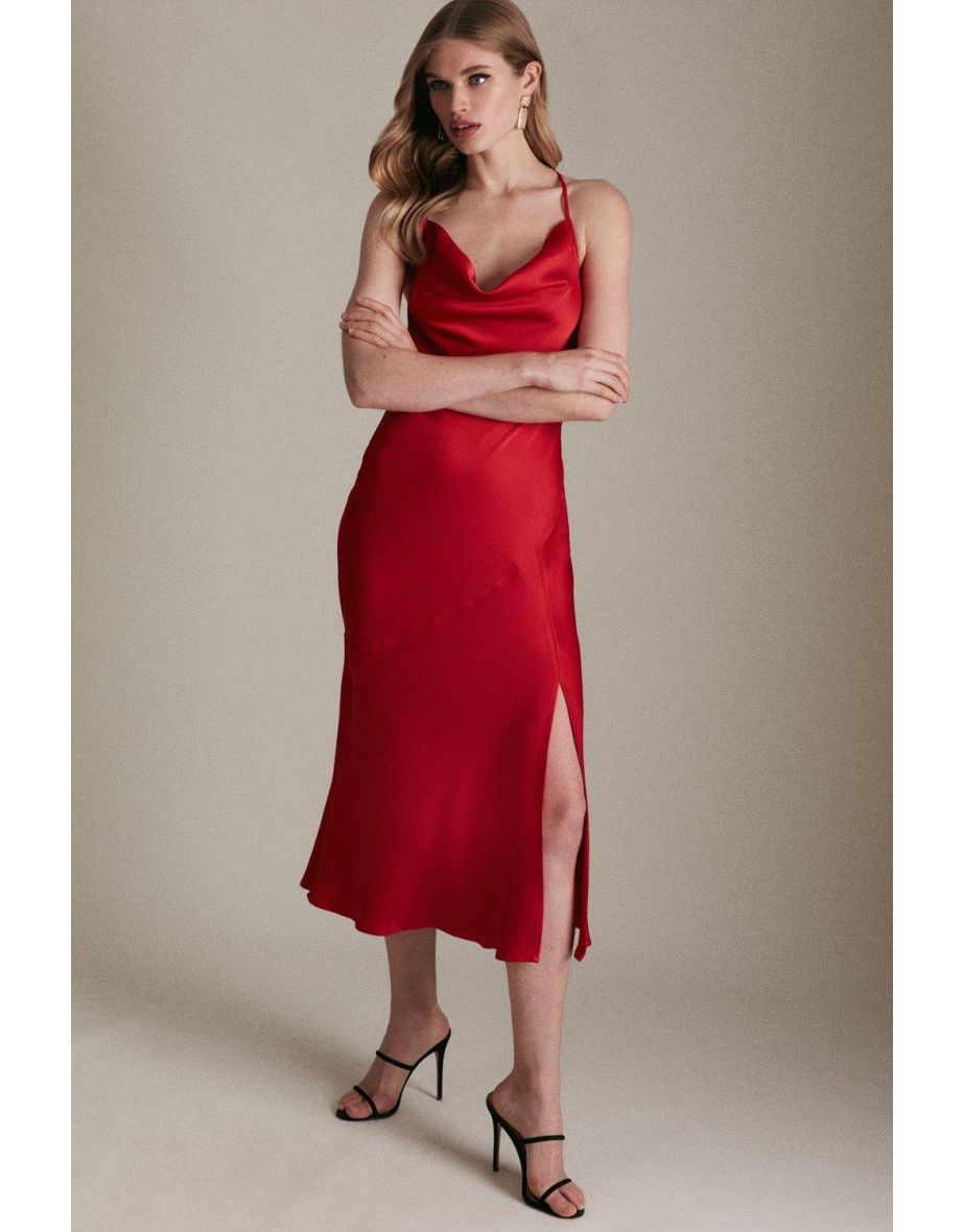 Hammered Satin Slip Midi Woven Dress