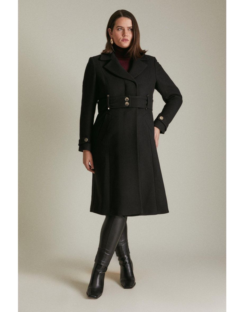 Curve Italian Wool Mix Popper Detail Coat