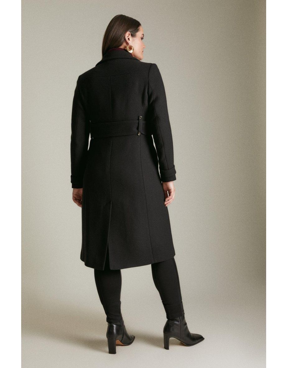 Curve Italian Wool Mix Popper Detail Coat - 2