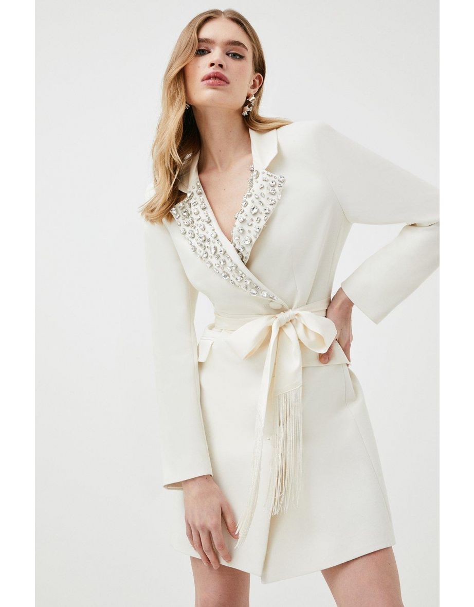Crystal Embellished Tailored Belted Dress