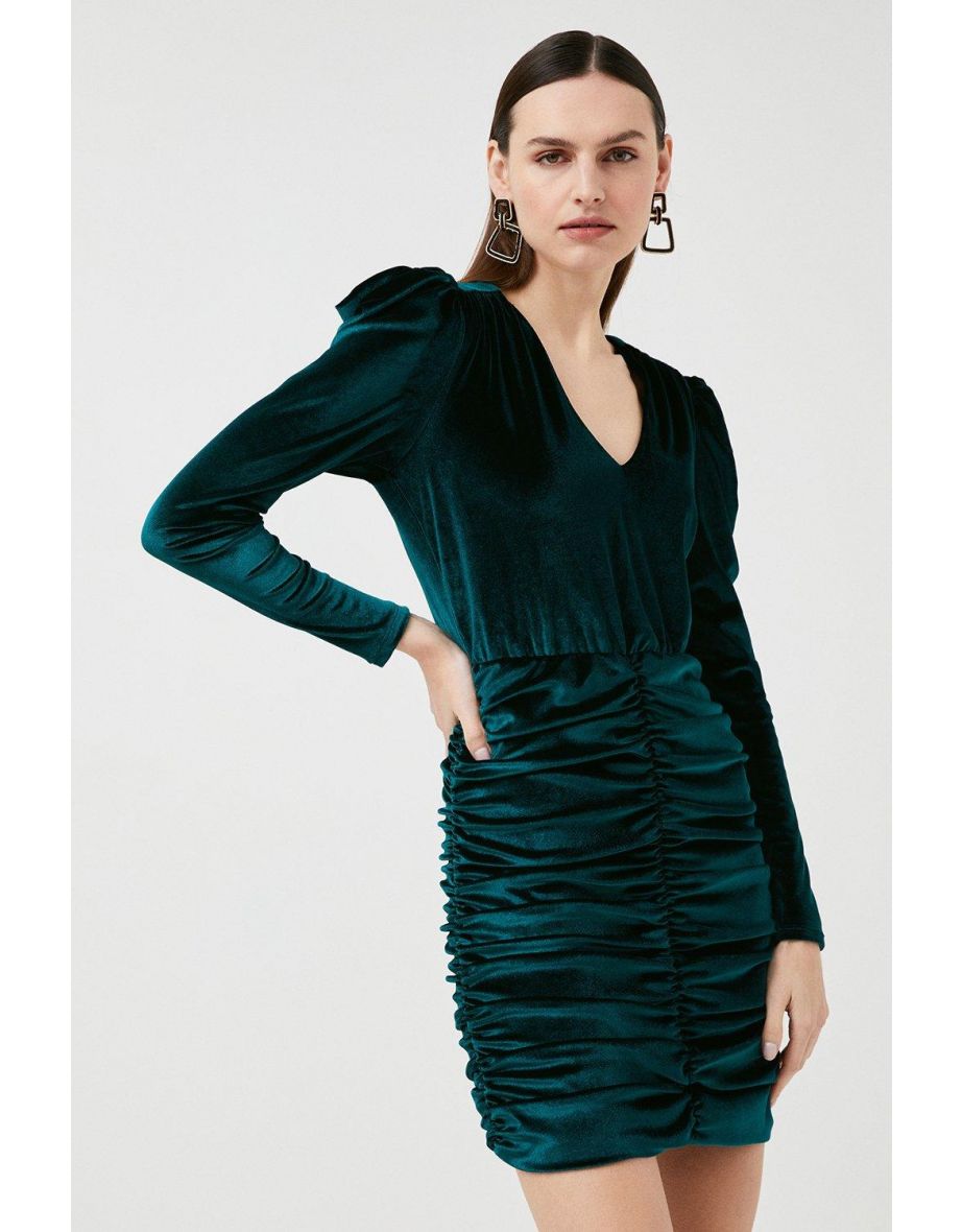 Velvet V Neck Jersey Mini Dress