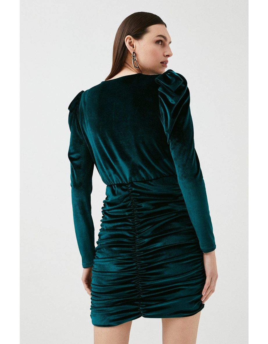 Velvet V Neck Jersey Mini Dress - 2