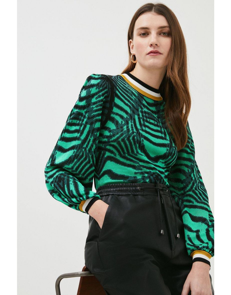 Mirrored Zebra Slinky Jacquard Knit Top