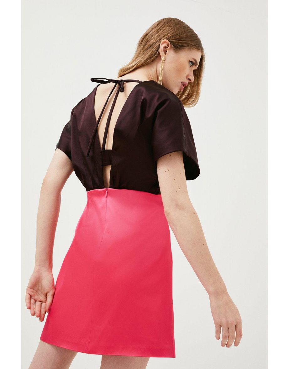 Italian Structured Satin Contrast Mini Dress - 2