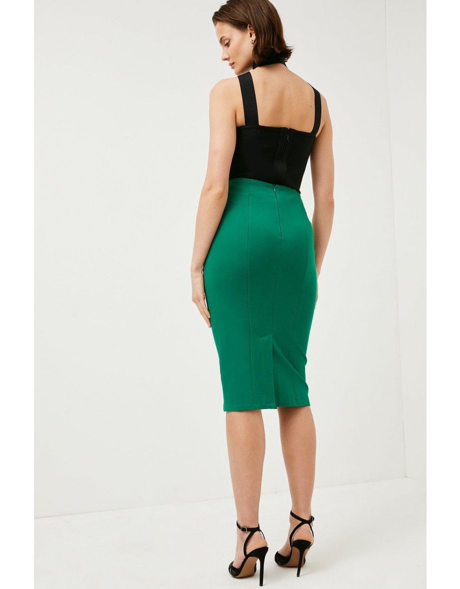 Button Pocket Ponte Midi Skirt - 2