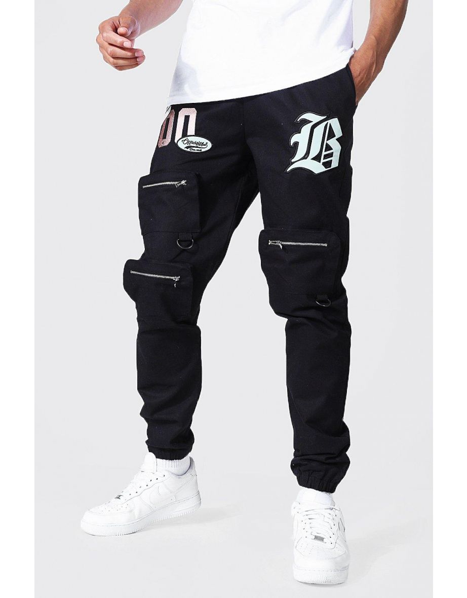 Tall Front Pocket Varsity Cargo Jogger - black