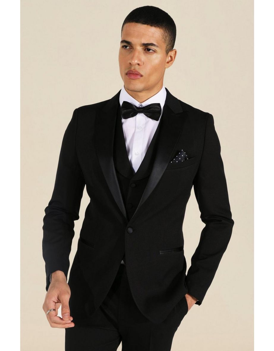 Skinny Tuxedo Single Breasted Suit Jacket - black