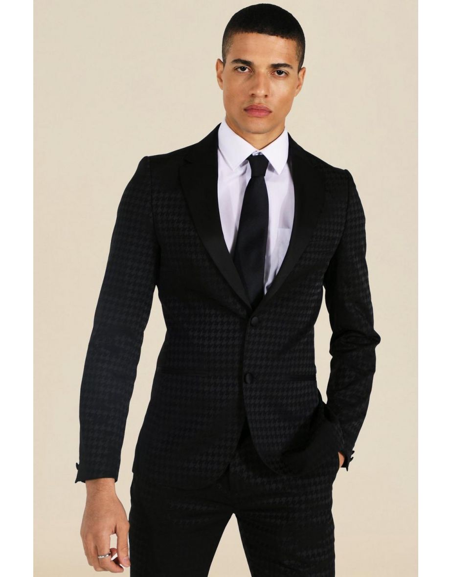 Tonal Houndstooth Single Breasted Jacket - black