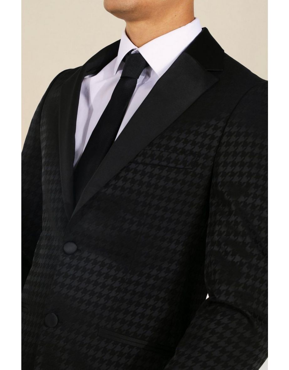 Tonal Houndstooth Single Breasted Jacket - black - 2