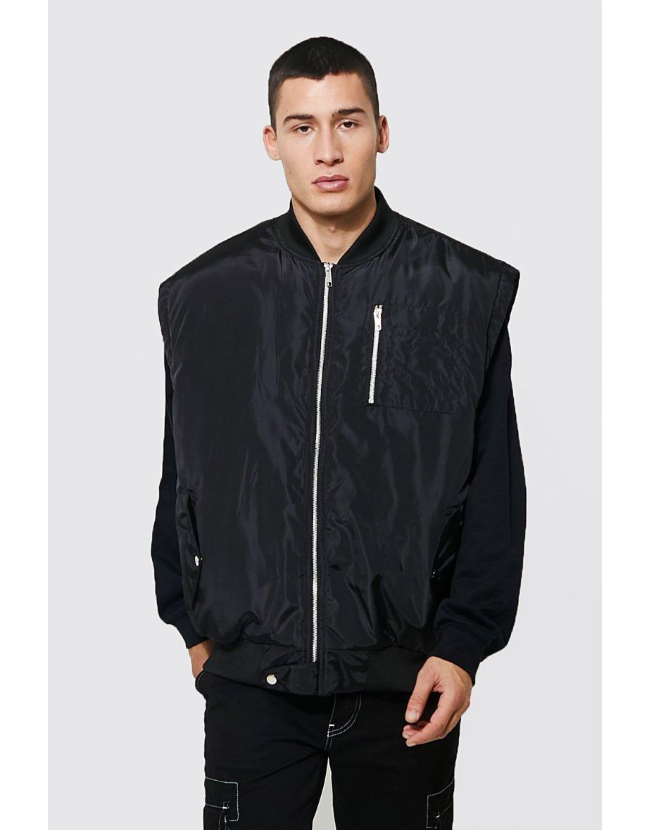 Sleeveless Oversized Bomber Jacket - black